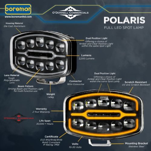 Polaris Boreman Full LED Spot Lamp Light - O'Donnell Commercials Truck and Trailer Parts Ireland