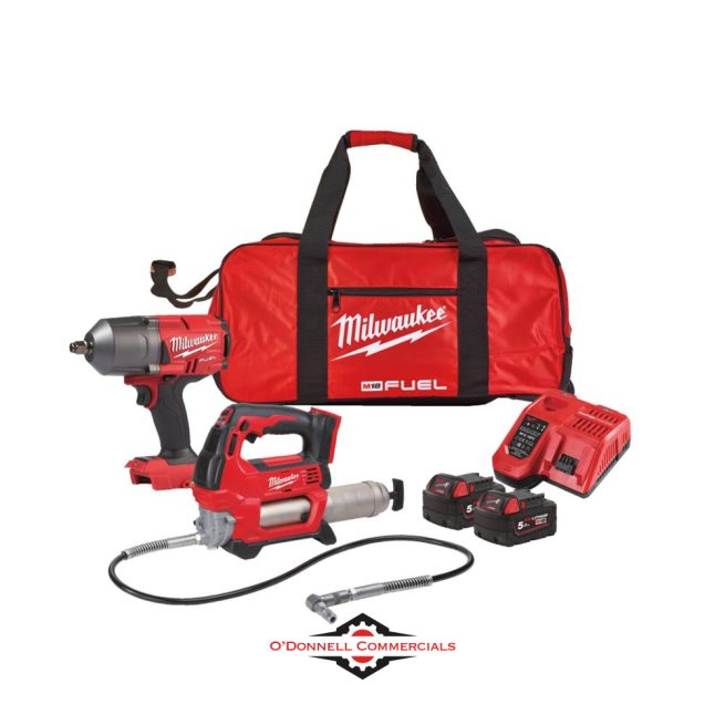 Impact Wrench & Grease Gun Powerpack 2x5.0Ah - Milwaukee M18